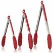 Kitchen Tongs 7/9/12 inches Cooking Tongs Heat-Resistant Silicone Tips Stainless Steel Handle  for Grill, Salad, BBQ, Frying, Serving, Pack of 3(Red)