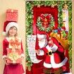 90x200cm Christmas Door Cover Decoration, Santa Door Hanging Banner Funny Xmas Background Santa Claus Backdrop Christmas Party Decorations