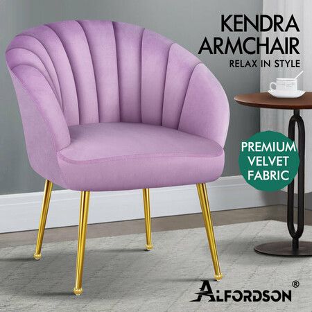 ALFORDSON Armchair Lounge Accent Tub Chair Velvet Couch Sofa Fabric Seat Purple