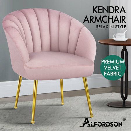 ALFORDSON Velvet Armchair Lounge Accent Chair Sofa Couch Fabric Seat Pink
