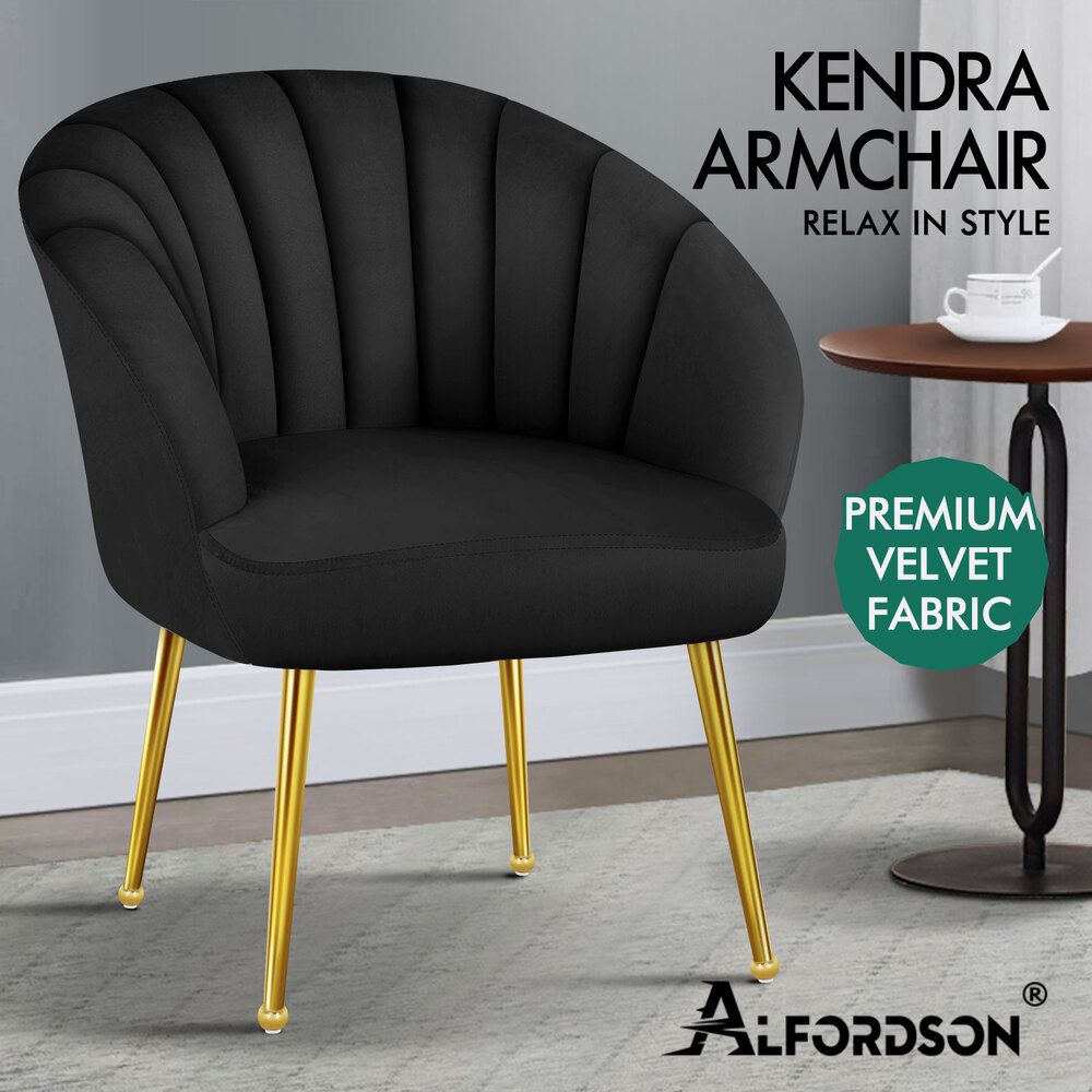 ALFORDSON Armchair Lounge Accent Chair Velvet Sofa Couch Fabric Seat Black