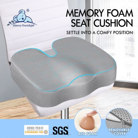 S.E. Seat Cushion Memory Foam Pillow Pad Car Office Back Pain Relief Mesh Grey