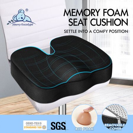 S.E. Seat Cushion Memory Foam Pillow Pad Car Office Back Pain Relief Mesh Black