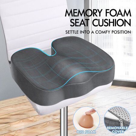 S.E. Seat Cushion Memory Foam Pillow Pad Car Office Chair Back Pain Relief Grey