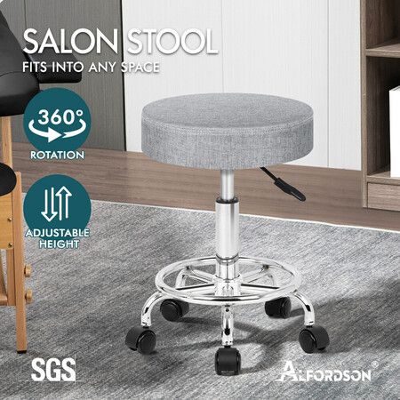 ALFORDSON Salon Stool Round Swivel Barber Hair Dress Chair Light Grey Fabric