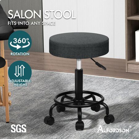 ALFORDSON Salon Stool Round Swivel Barber Hair Dress Chair Dark Grey Fabric