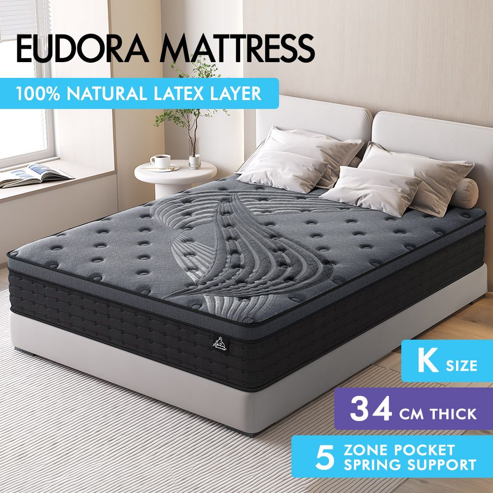 STARRY EUCALYPT Mattress Pocket Spring King Latex Euro Top 34cm 5 zone