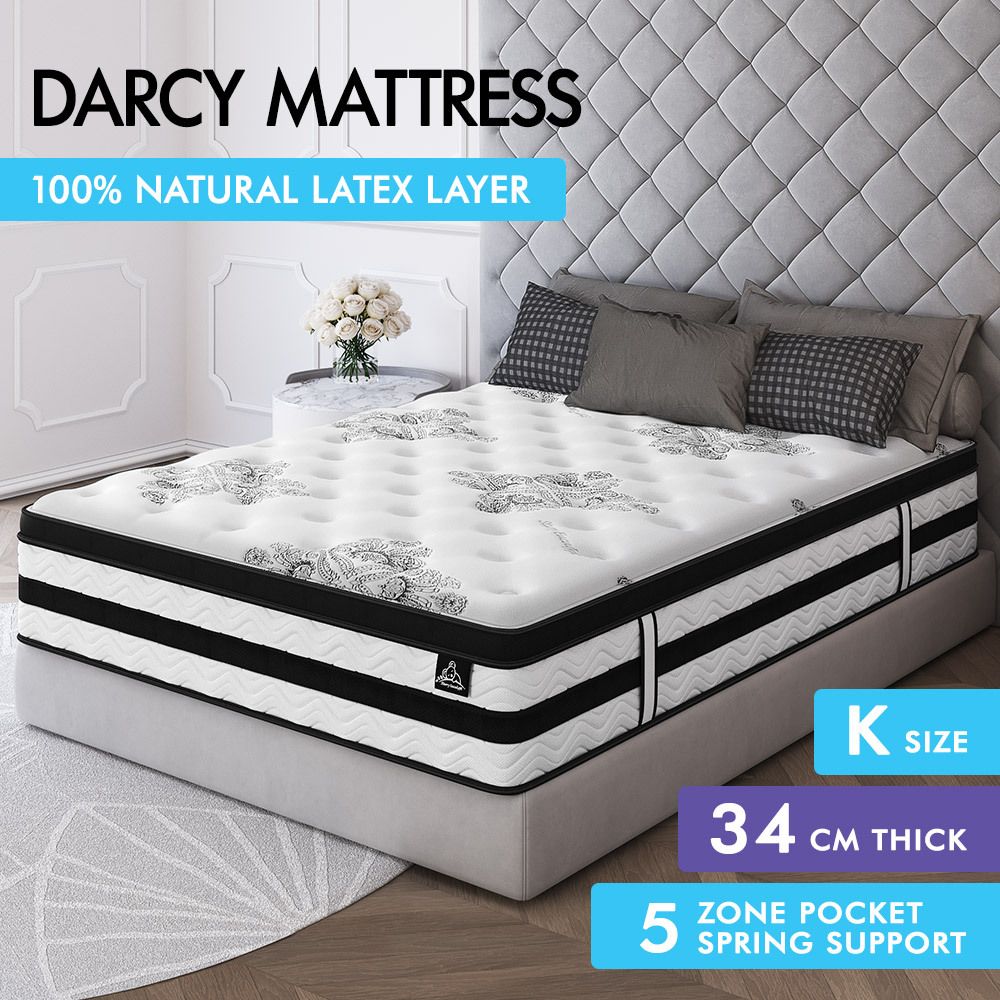 STARRY EUCALYPT Mattress Pocket Spring King Size Latex Euro Top 34cm 5 zone