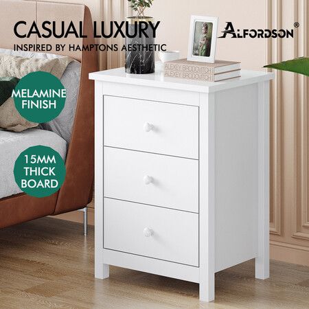 ALFORDSON Bedside Table Hamptons Nightstand Storage Side End 3 Drawers White