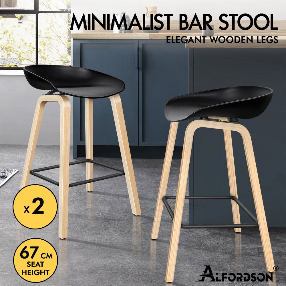 ALFORDSON 2x Kitchen Bar Stools Bar Stool Counter Wooden Chairs Black Wade