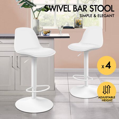 ALFORDSON 4x Bar Stools Kitchen Swivel Chair Leather Gas Lift Philip WHITE