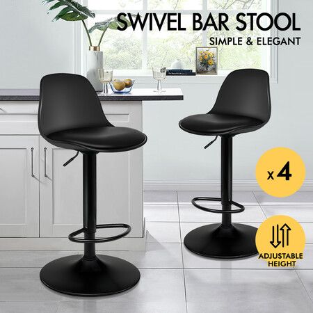 ALFORDSON 4x Bar Stools Kitchen Swivel Chair Leather Gas Lift Philip BLACK