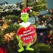 2023 Christmas Grinch Ornaments, 3D Christmas Hanging Ornament, Funny Christmas Tree Decorations (Green)