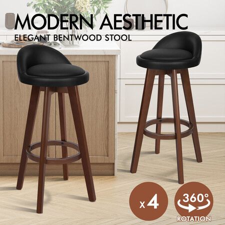 ALFORDSON 4x Bar Stools Liam Kitchen Wooden Swivel Chairs Black Brown