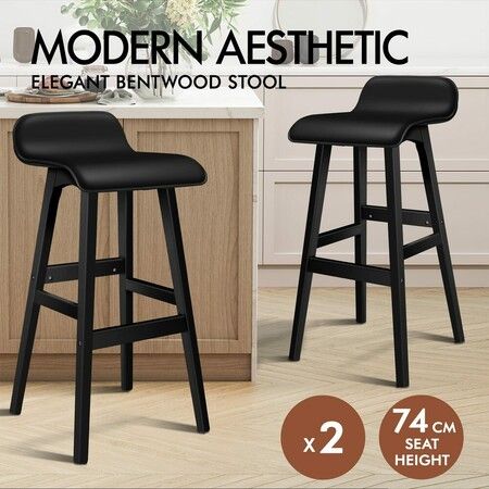 ALFORDSON 2x Wooden Bar Stools Kitchen Dining Chair Leather Samuel ALL BLACK