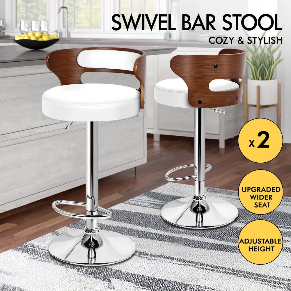 ALFORDSON 2x Bar Stool Kitchen Swivel Chair Wooden Leather Ramiro White