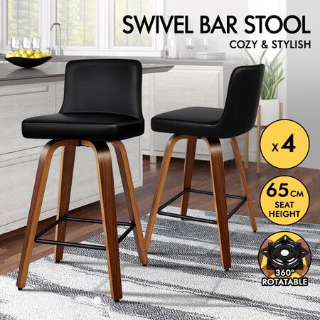 ALFORDSON 4x Swivel Bar Stools Bailey Kitchen Wooden Dining Chair BLACK