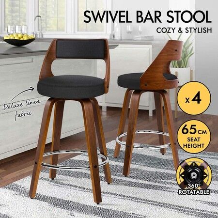 ALFORDSON 4x Swivel Bar Stools Eden Kitchen Dining Chair Wooden Fabric Black