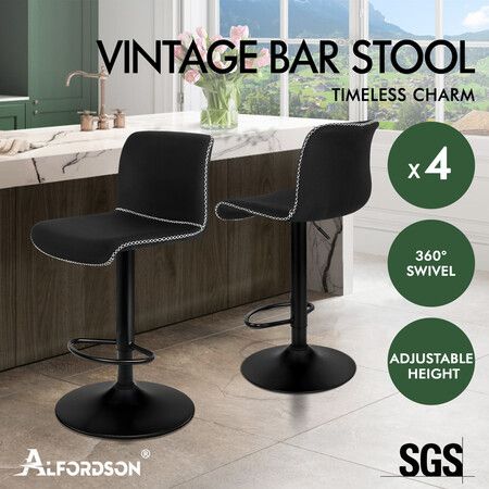 ALFORDSON 4x Bar Stools Remy Kitchen Gas Lift Swivel Vintage Chair Fabric