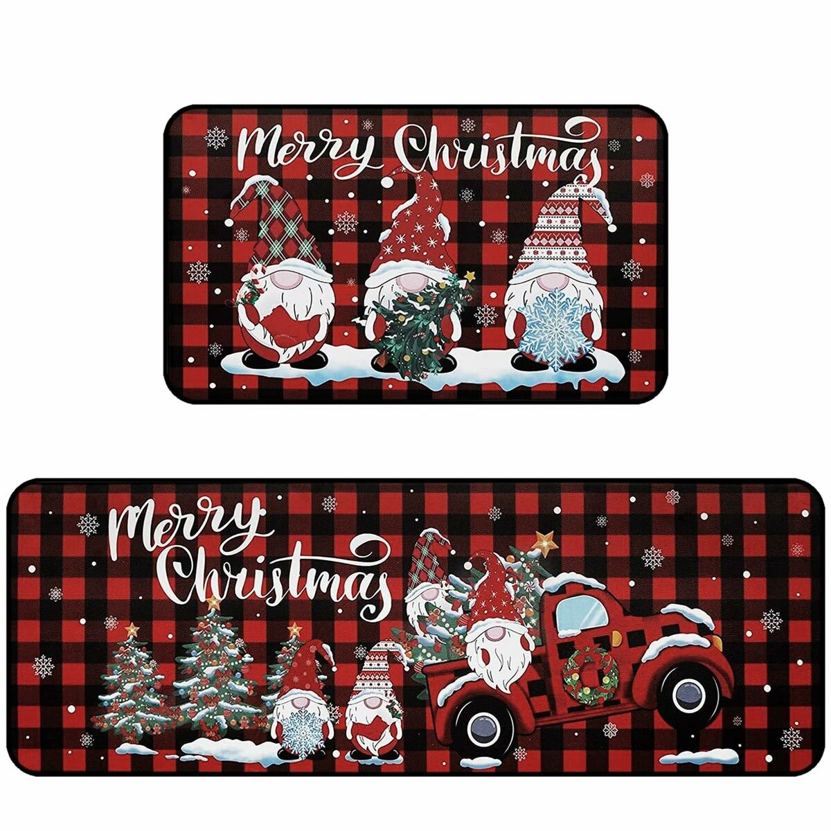 Christmas Kitchen Rug Set of 2 Non Slip Buffalo Plaid Gnomes  Anti Fatigue Kitchen Rugs Floor Carpet Set for Winter Xmas Holiday Kitchen Decor