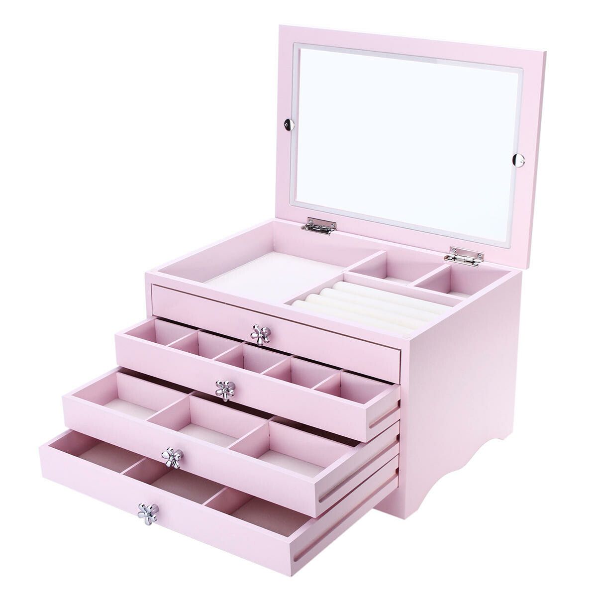 Large Wooden Jewelry Box Drawer Case Necklace Bracelet Ring Display Organizer Multifuctional Storagewhite