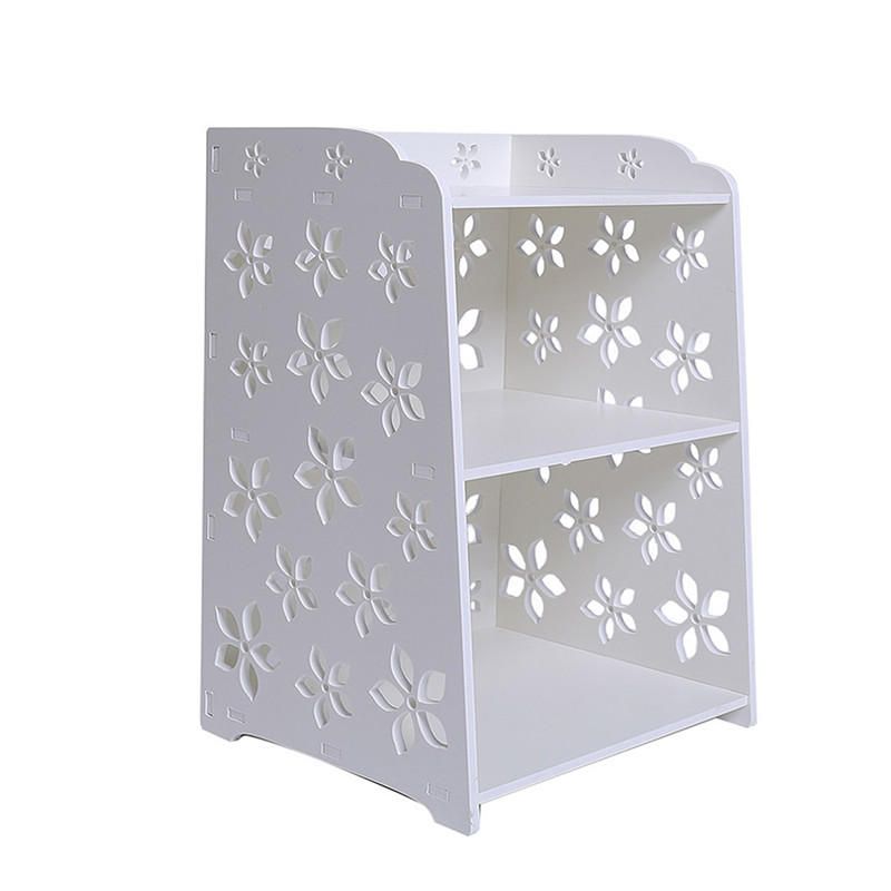 Modern White Flower Bedroom Bedside Table Rack Cabinet Organizer Night Stand Storage BasketsLarge