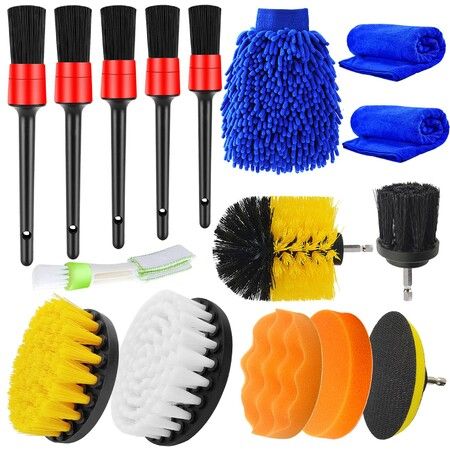 27Pcs Car Detailing Brush Set, Auto Detailing Drill Brush Set, Car  Detailing Brushes, Car Buffing Sponge Pads Kit,Car Accessories,Car Cleaning  Tools Kit for Interior,Exterior,Wheels 
