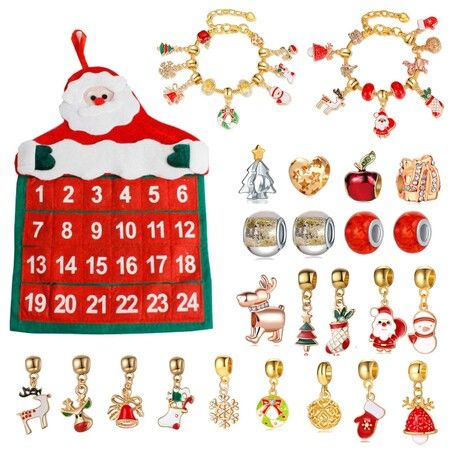 Christmas Advent Calendar 2023 Girls Bracelets Gift Set 24 Days Xmas Countdown Calendars DIY Charm Beads Jewelry Making Kit For Kids & Teens