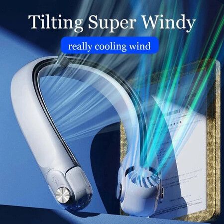 Portable  Handheld Neck Fan Rechargeable Leafless Hanging Bladeless Fan Speeds Adjustment USB Powered Personal Fans Color White