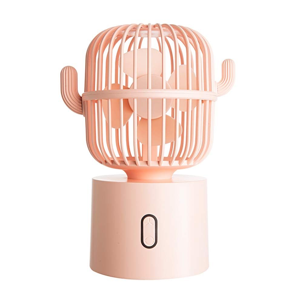 Cactus Fan Desk Small Fan 80 Degree Rotation USB Portable Fans 3 Speeds for Home Office Personal Table Desktop Fan Decor-Pink