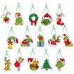 Grinch Christmas Tree Ornaments, 15 Pieces Grinch Paper Christmas Hanging Ornaments for Holiday Decorations