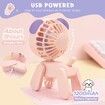 7 inch Small Desk Fan USB Rechargeable Battery Foldable Fan for Grils Women with 3 Speeds Strong Wind for Home Office Outdoor Travel - Pink