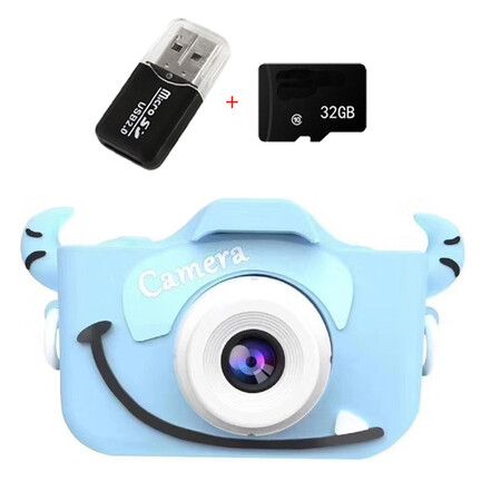 Kids Digital Camera with SD Card 32GB Portable Camera Selfie Digital Dual Lens Camera Birthday Gift for Kids (Blue)