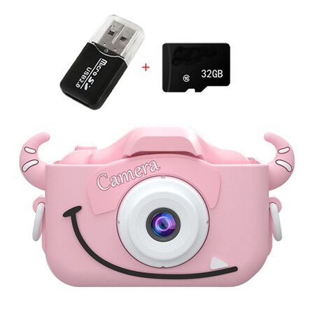 Kids Digital Camera with SD Card 32GB Portable Camera Selfie Digital Dual Lens Camera Birthday Gift for Kids (Pink)