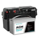 12V 170Ah AGM Battery Outdoor Rv Marine 4WD Deep Cycle & W/ Strap Battery Box