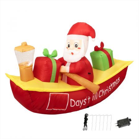 Santaco Christmas Inflatable Santa Clau Boat 2.1M Xmas Outdoor Decor LED Lights
