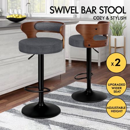 ALFORDSON 2x Bar Stool Kitchen Swivel Chair Wooden Linen Fabric Ramiro Grey