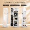 3 In 1 Rotating Jewellery Storage Shelf 360 Degree Cabinet Mirror Organiser Freestanding Box for Earring Necklace Ring White