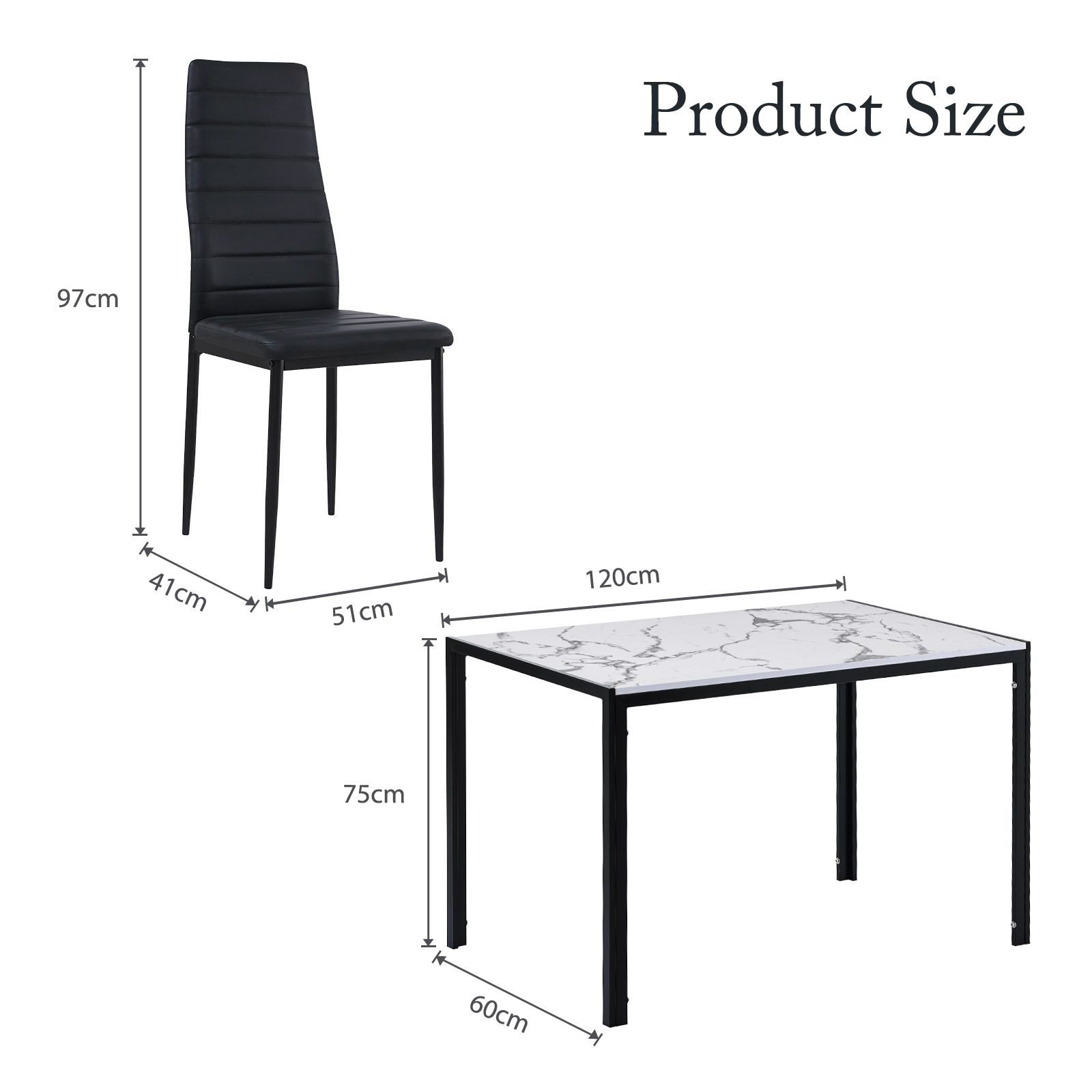 Marble Dining Table Set 4 Chairs Faux Marble Large Glossy Desk Modern Restaurant Kitchen Bedroom Office Work White
