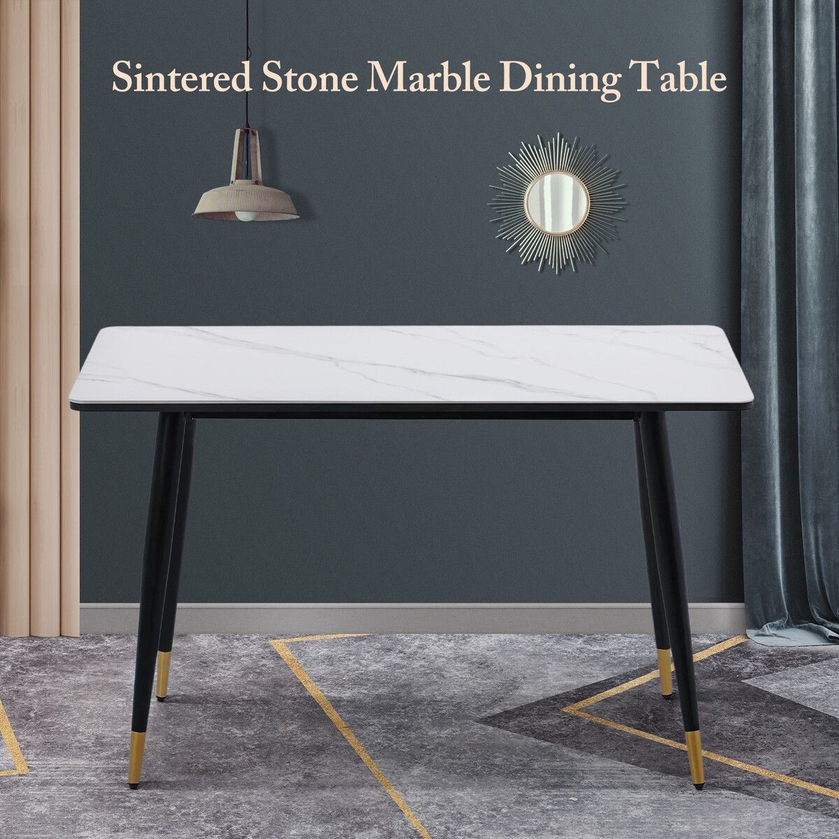 Marble Dining Table Sintered Stone Large Glossy Desk With Metal Legs Modern Restaurant Kitchen Bedroom Office Work White