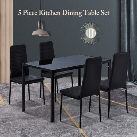 Marble Dining Table Set 4 Chairs Sintered Stone Large Glossy Desk Modern Restaurant Kitchen Bedroom Office Work Black