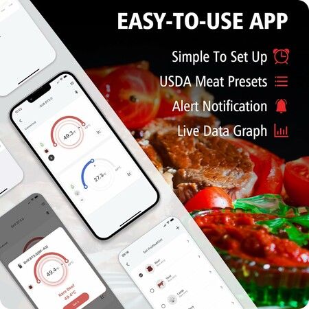 Wireless Meat Thermometer with 4 Probes, 328FT Bluetooth Meat