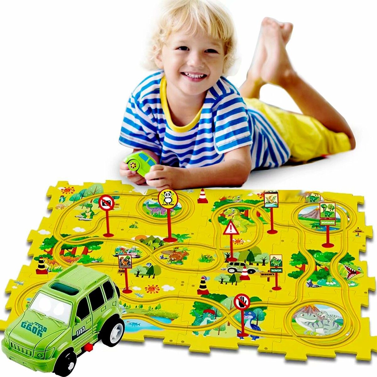 Puzzles for Kids Montessori Toys with Electric Puzzle Car Tracks Play Set Educational Toys Gifts(25 Pcs)