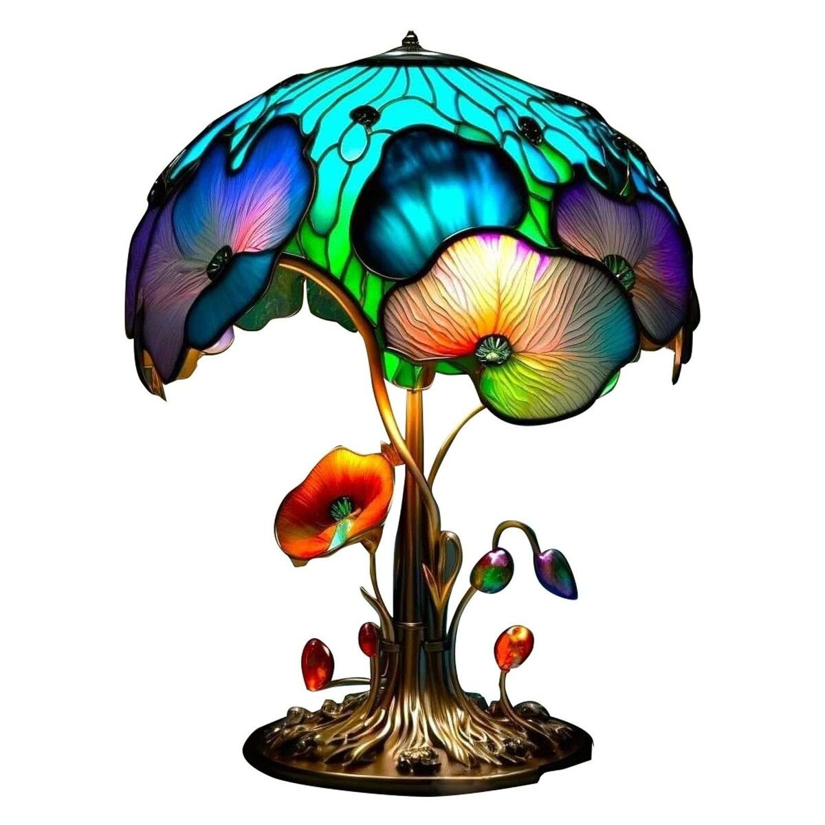 Stained Glass Plant Series Table Lamp, Painting Glass Mushroom Table Lamp Vintage Desk Lamps Decorative Bedside Lamp for Bedroom Living Room Home Office Decor