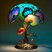 Stained Glass Plant Series Table Lamp, Painting Glass Mushroom Table Lamp Vintage Desk Lamps Decorative Bedside Lamp for Bedroom Living Room Home Office Decor