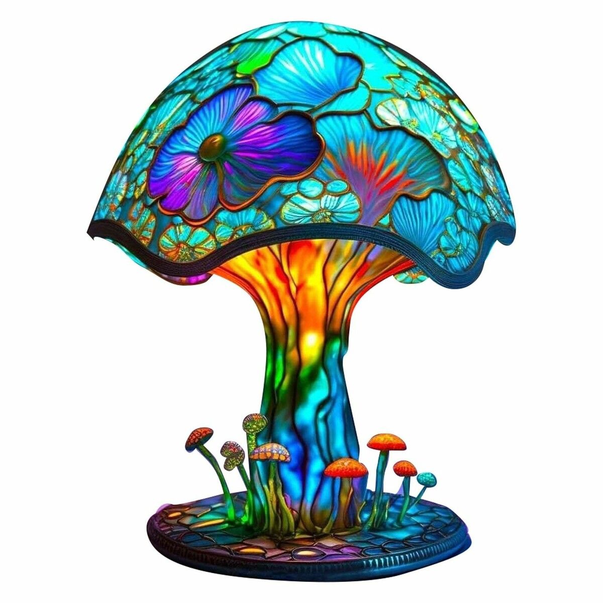 Stained Glass Plant Series Table Lamp, Painting Glass Mushroom Table Lamp Vintage Desk Lamps Decorative Bedside Lamp for Bedroom Living Room Home Office Decor