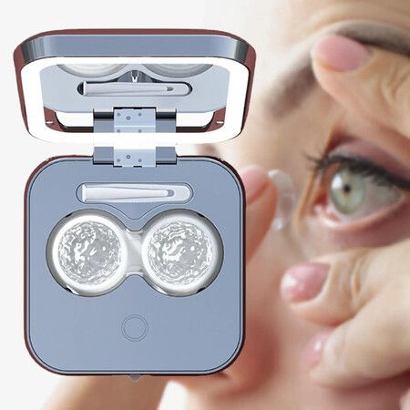 Contact Lens Ultrasonic Cleaning Machine Eye Contact Lens Case USB Rechargeable Small Size Travel with Mirror Cleaner Container