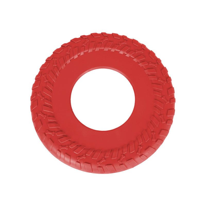 2 PCS Red Dog Rubber Tire Flyer Dog Toy, Flying Disc, Lightweight, Durable, Floats in Water, Great for Beach and Pool,25.5cm Diameter，Bone pattern