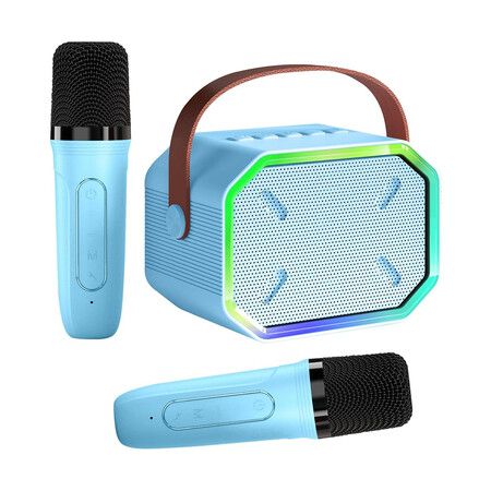 Karaoke Machine for Kids and Adults, Mini Portable Bluetooth Speaker with 2 Wireless Microphones for Girls Boys Age 6+ Blue