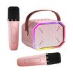 Karaoke Machine for Kids and Adults, Mini Portable Bluetooth Speaker with 2 Wireless Microphones for Girls Boys Age 6+ Pink